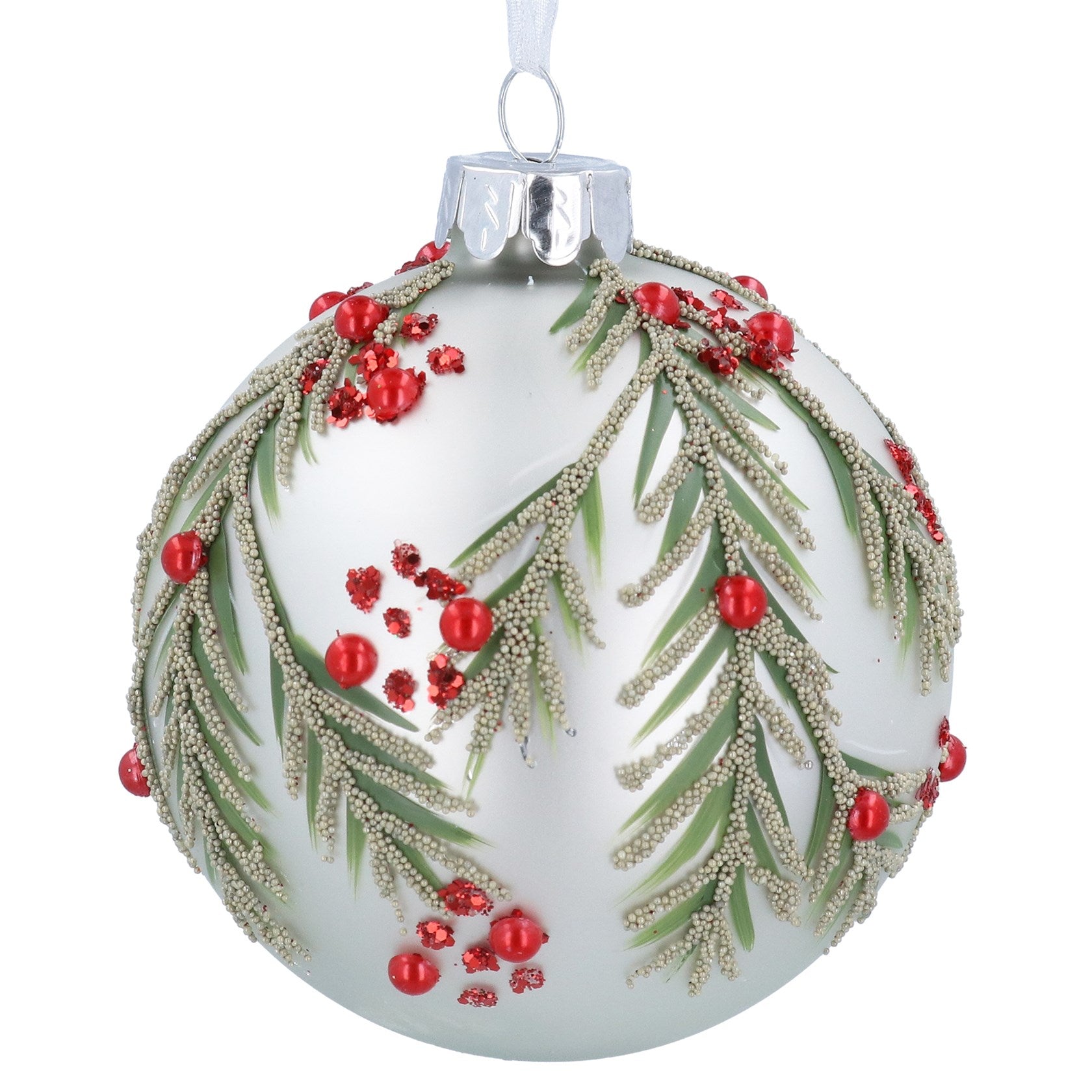 Glass Bauble with Red Berry Spray