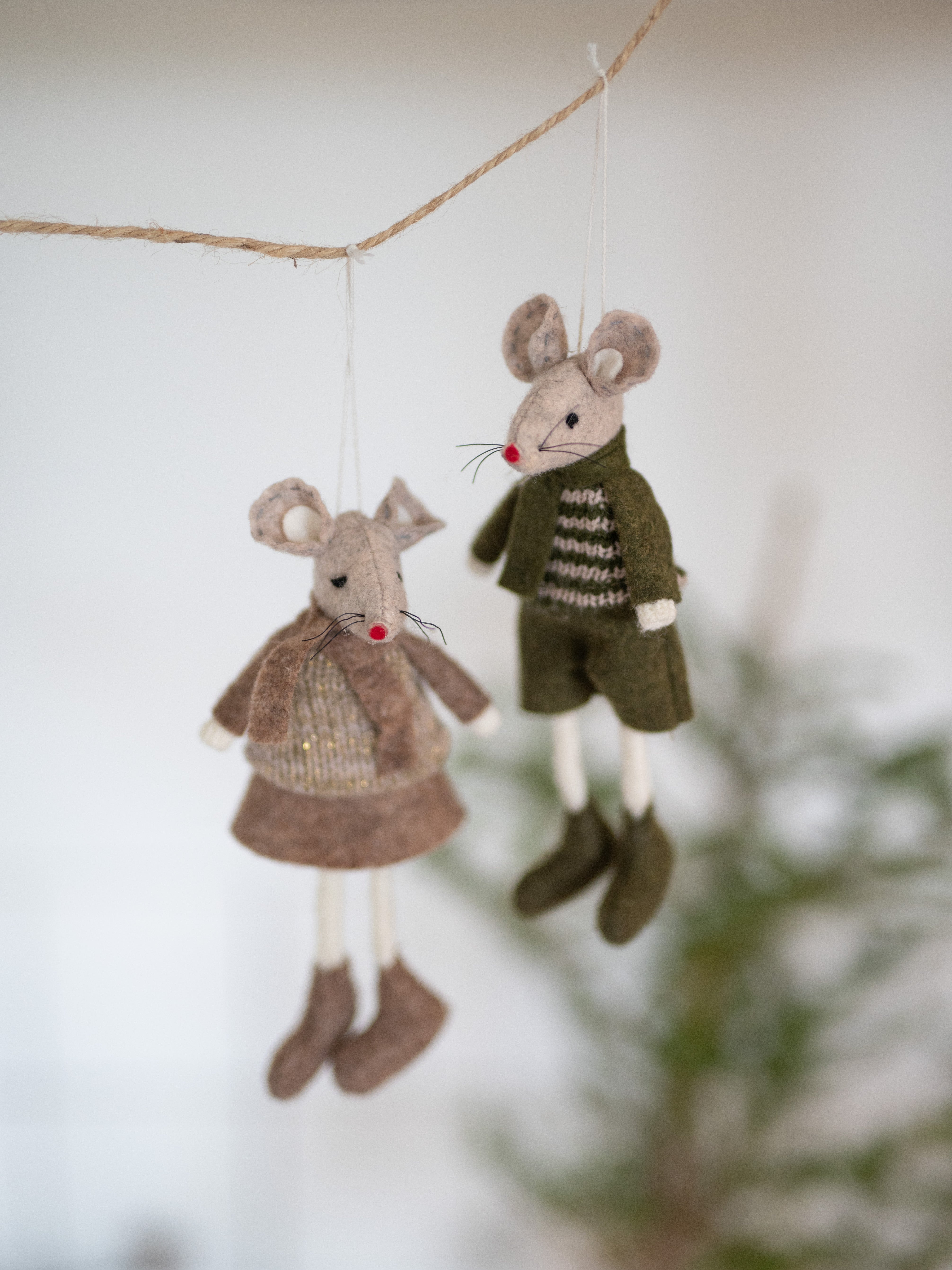 Sixten & Sally Green Hanging Mice Decorations