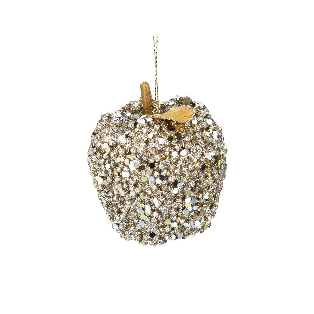 Gold Sequin Apple & Pear Fruit Christmas Decorations