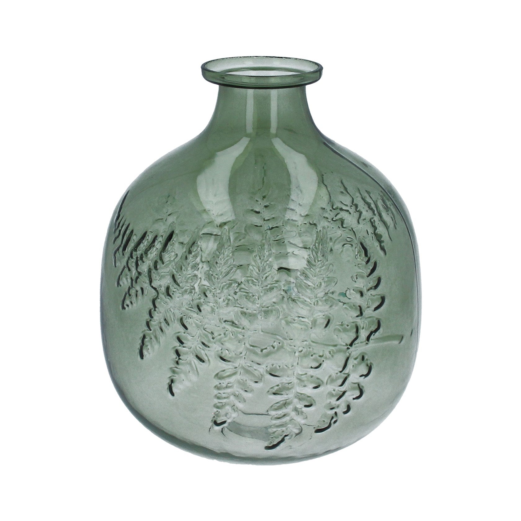 Green Fern Impression Ball Glass Vase