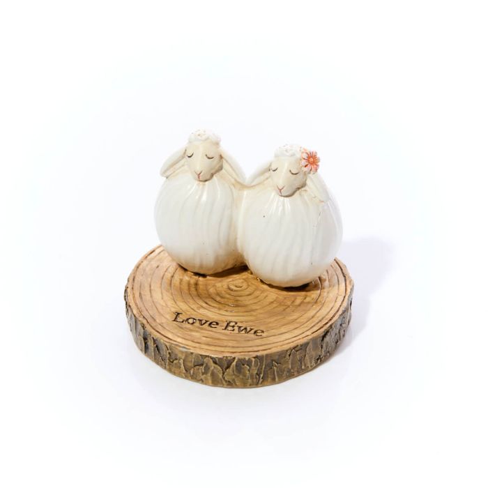 Resin Sheep Couple On Bark