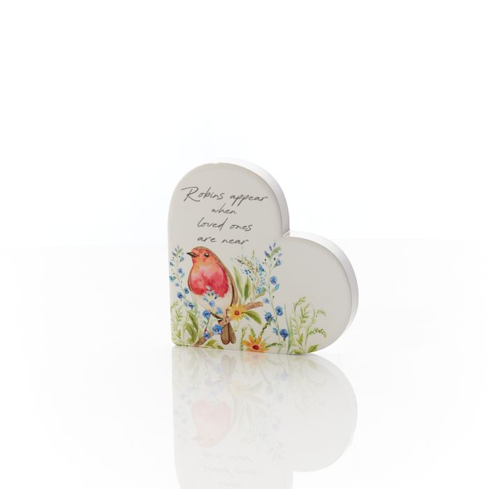 Robin Forget Me Not Heart Block White Ceramic Robins Appear