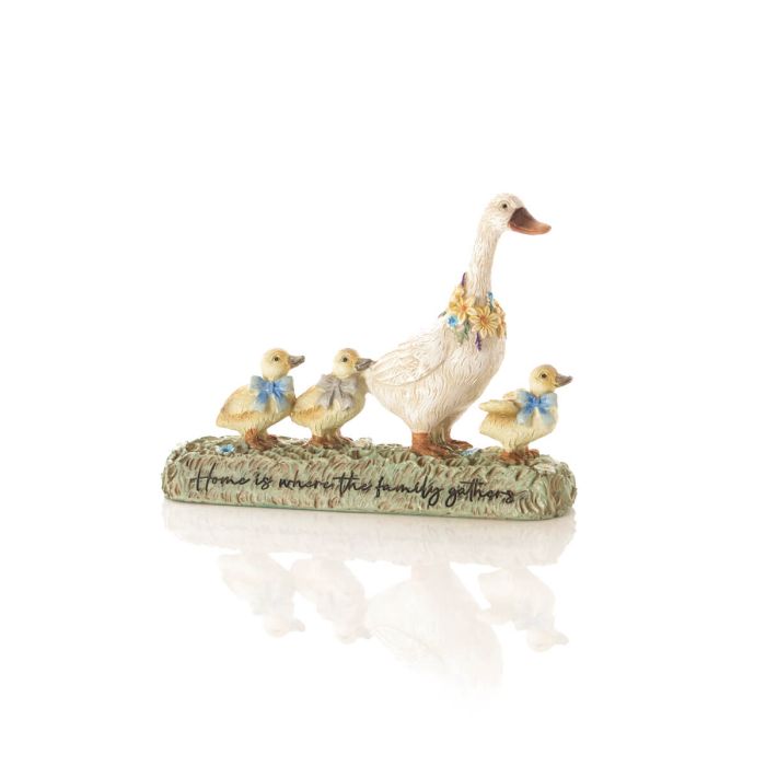 "Home Is Where The Family Gathers" Goose With Ducklings Resin Ornament