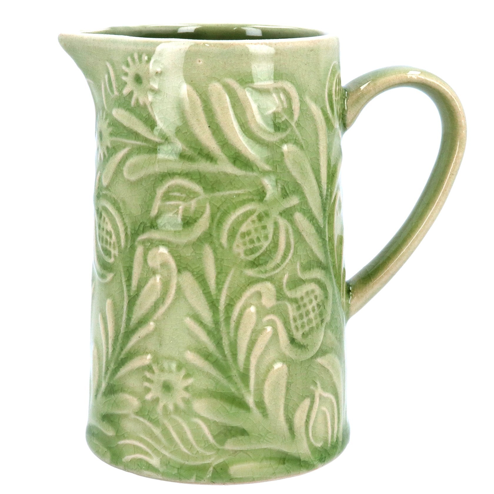 Country Flowers Green Stoneware Jug