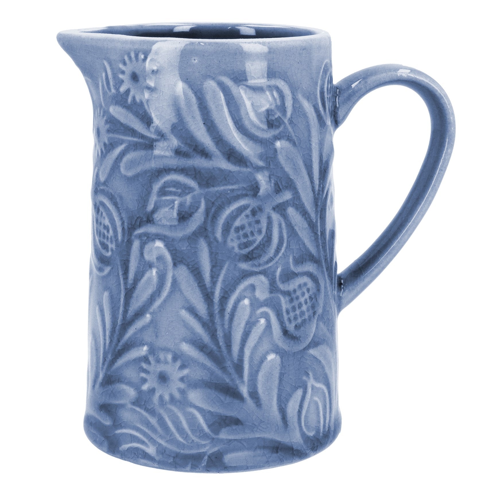 Country Flowers Blue Stoneware Jug