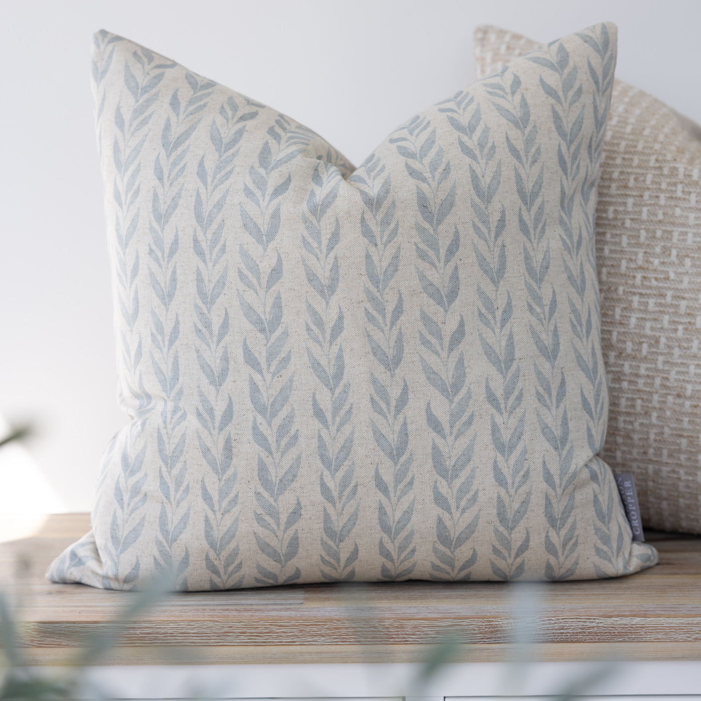 Anohki Azure Blue Leaf Print Cushion