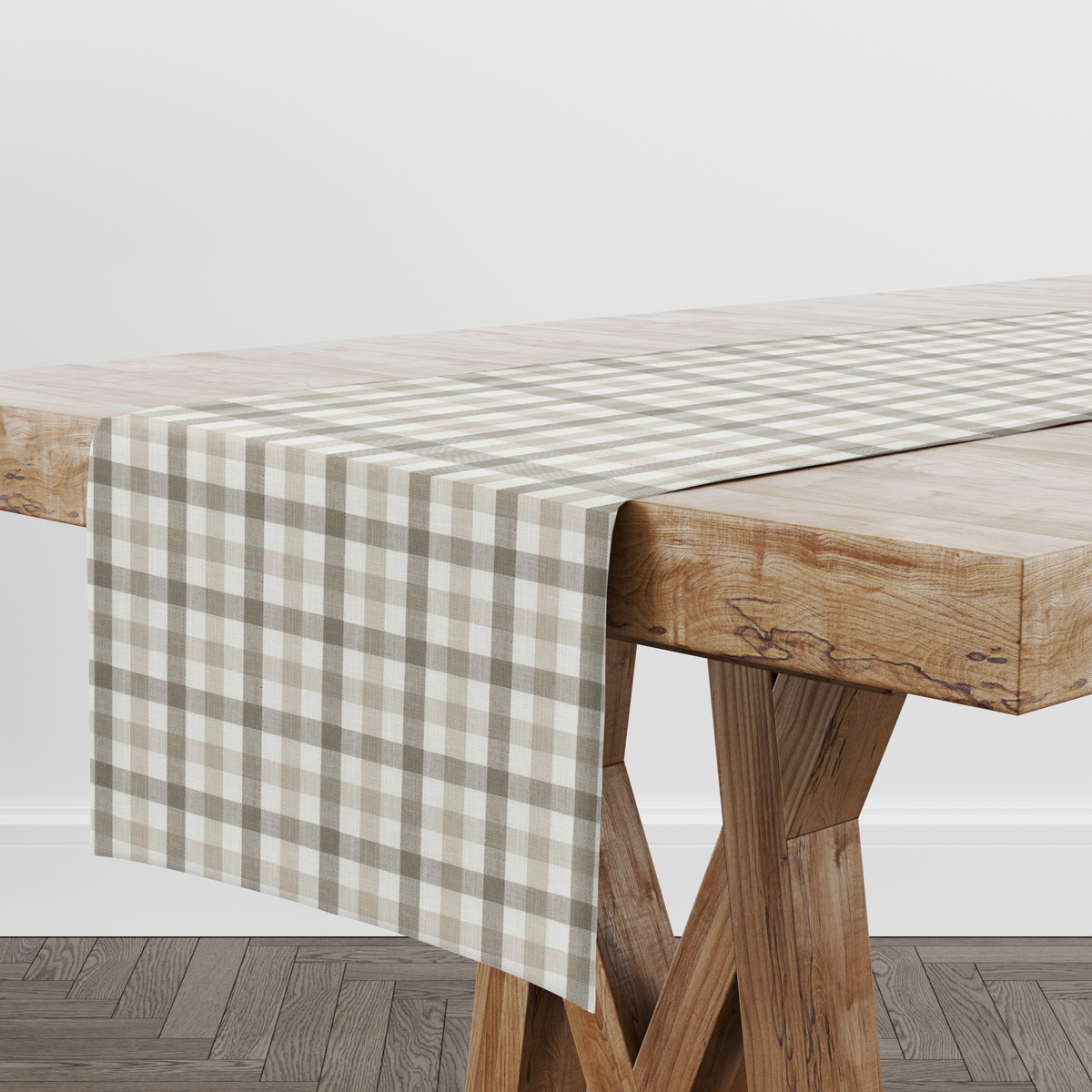Audley Linen Beige Gingham Table Runner