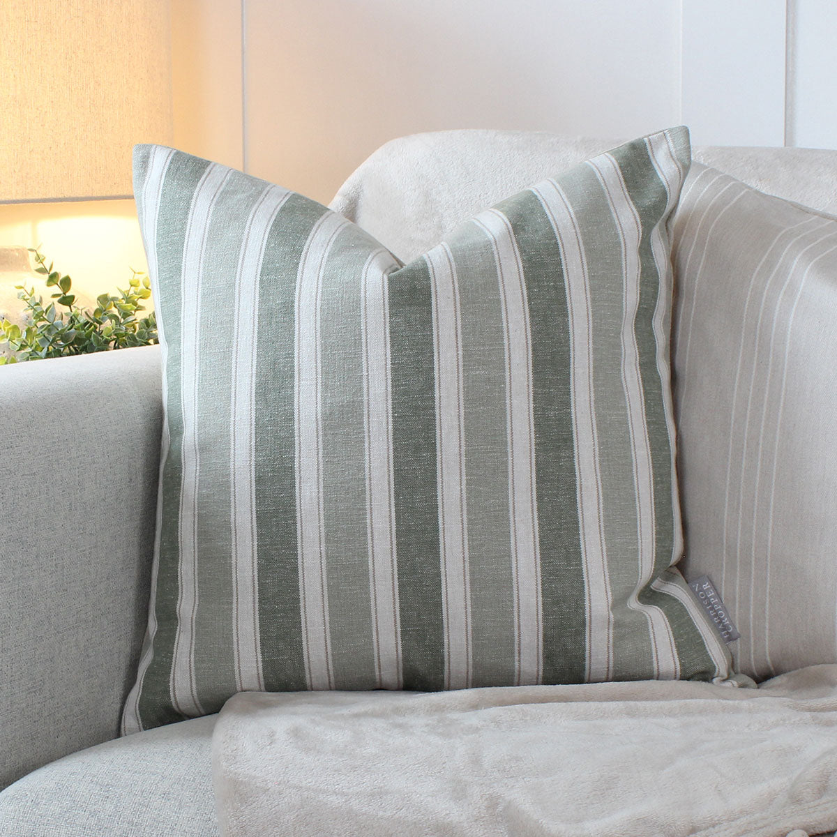 Augustine Sage Green Stripe Square Cushion