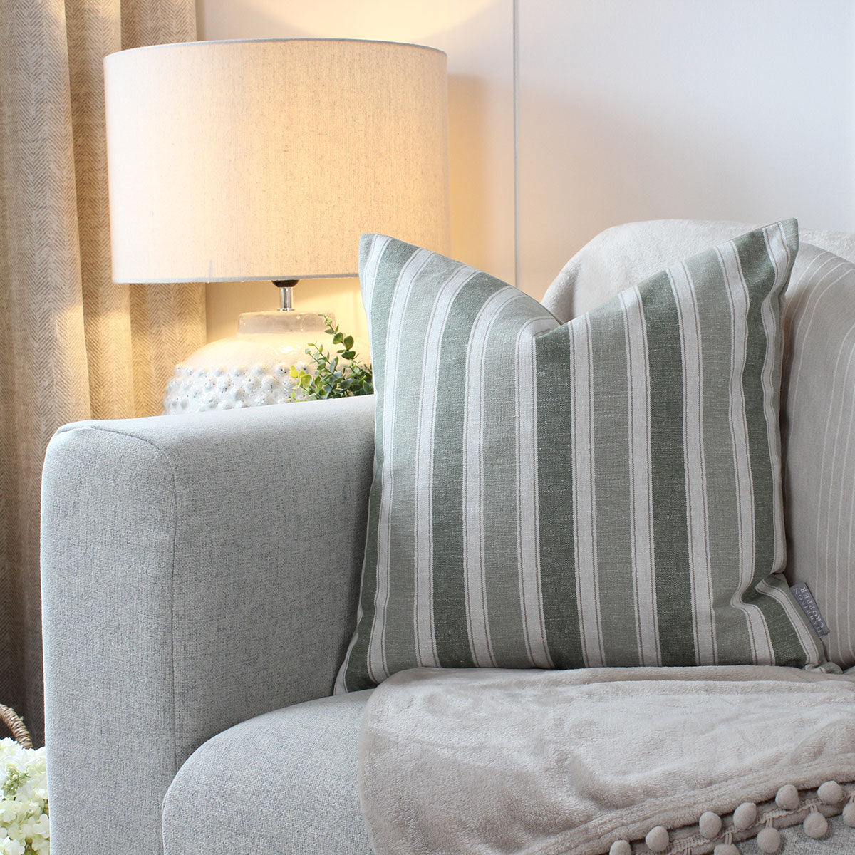 Augustine Sage Green Stripe Rectangle Cushion