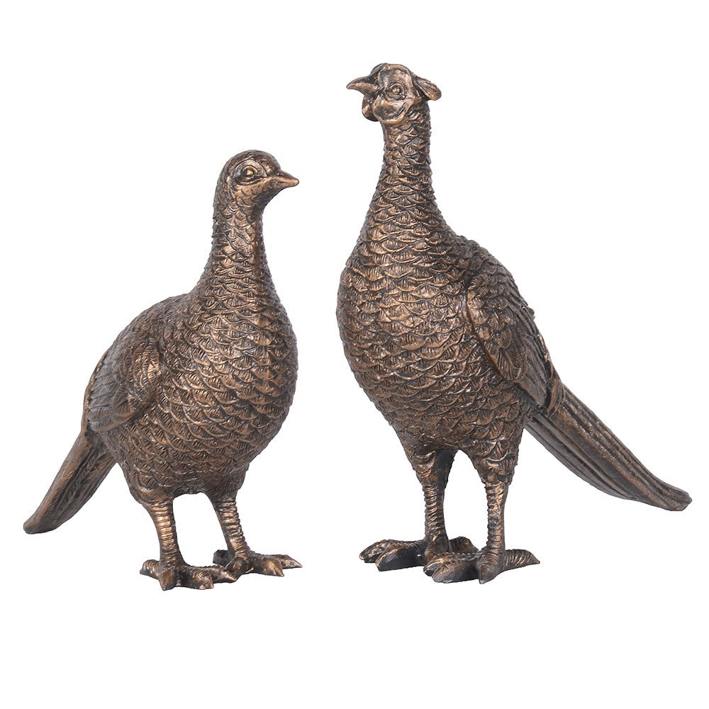 Pair of Antique Bronze Pheasant Ornaments