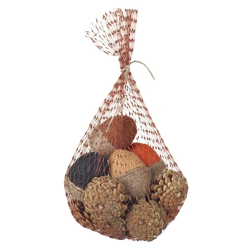 Bagged Acorns and Pinecone Decorations