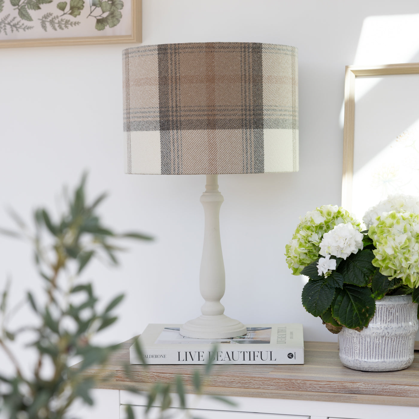 Balmoral Cream Brown Check Tartan Drum Lampshade
