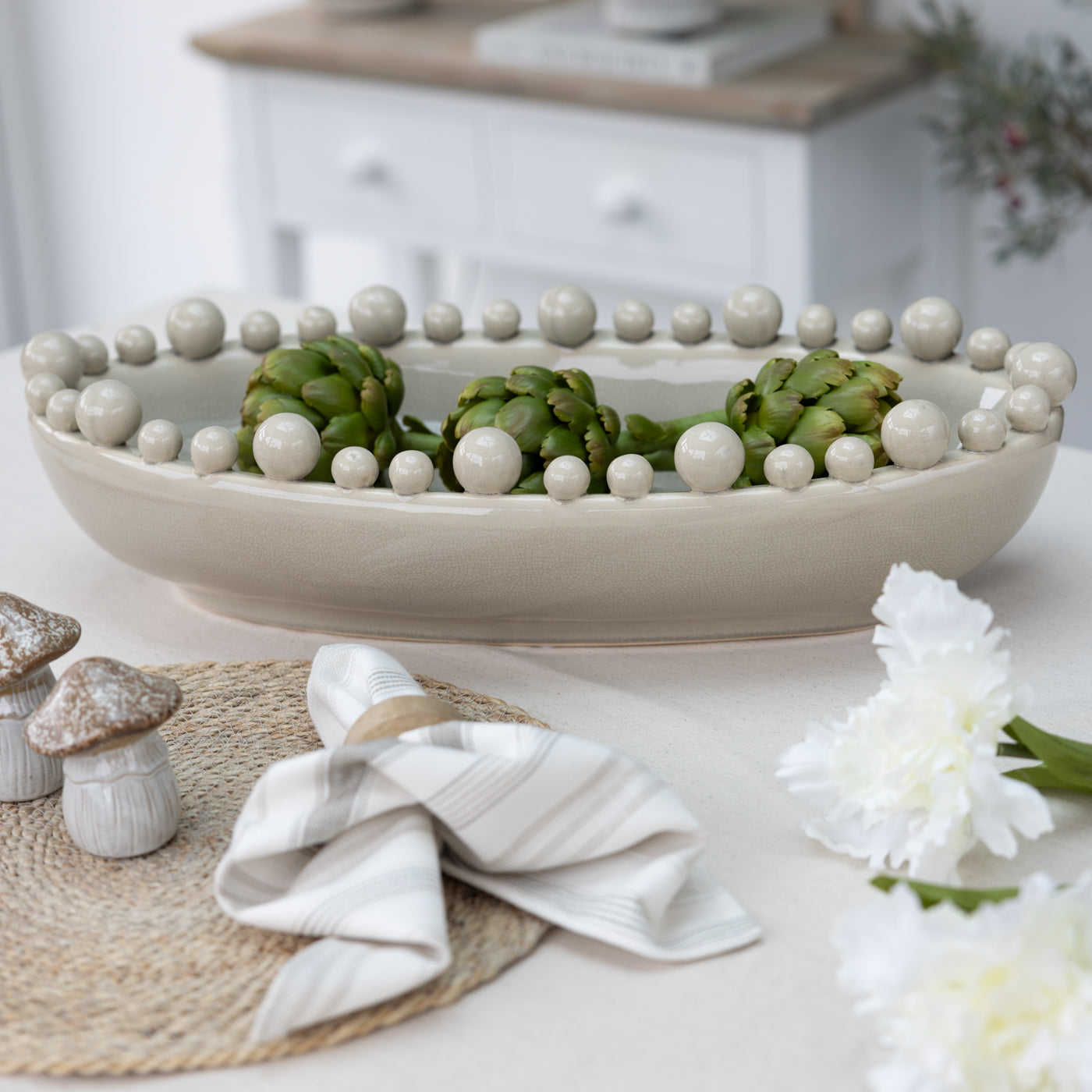 Beige Ceramic Bobble Edged Decorative Bowl