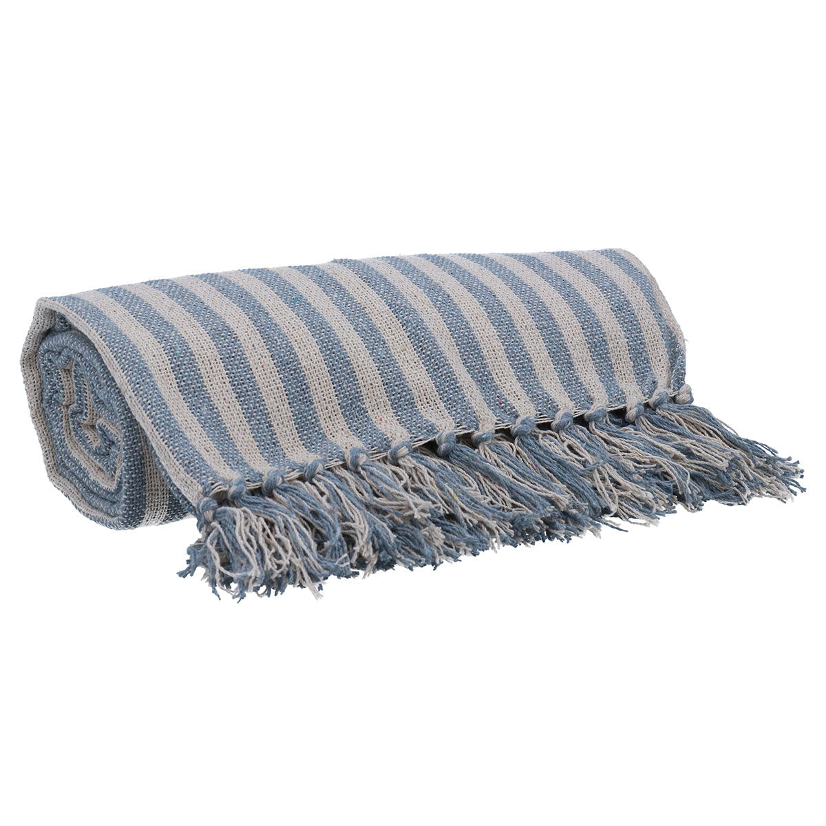 Blue Woven Stripe Cotton Throw