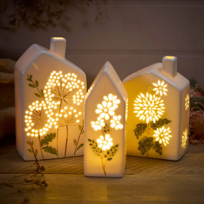 Ceramic LED House With Cut Our Flowers