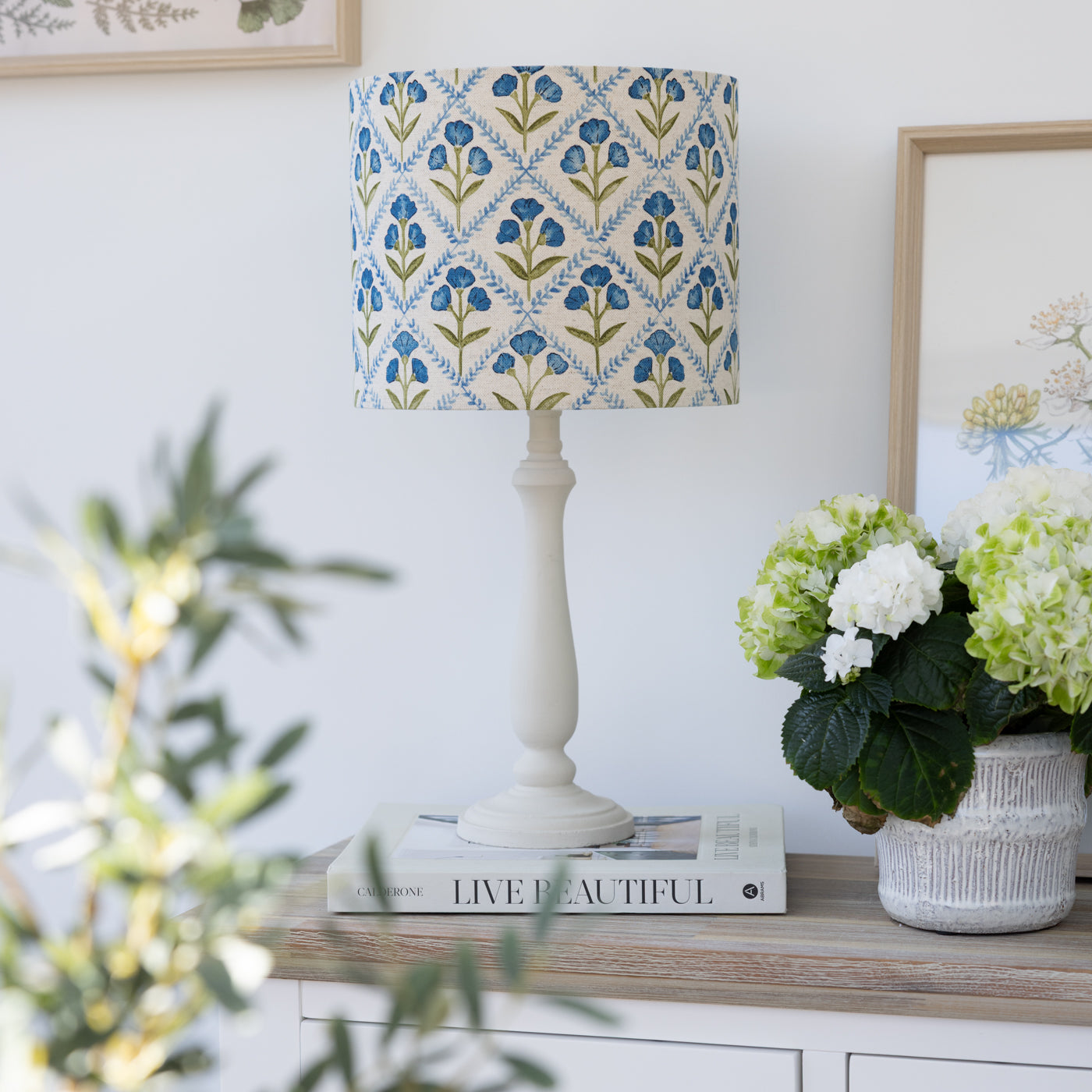 Blue Floral Print Drum Lampshade