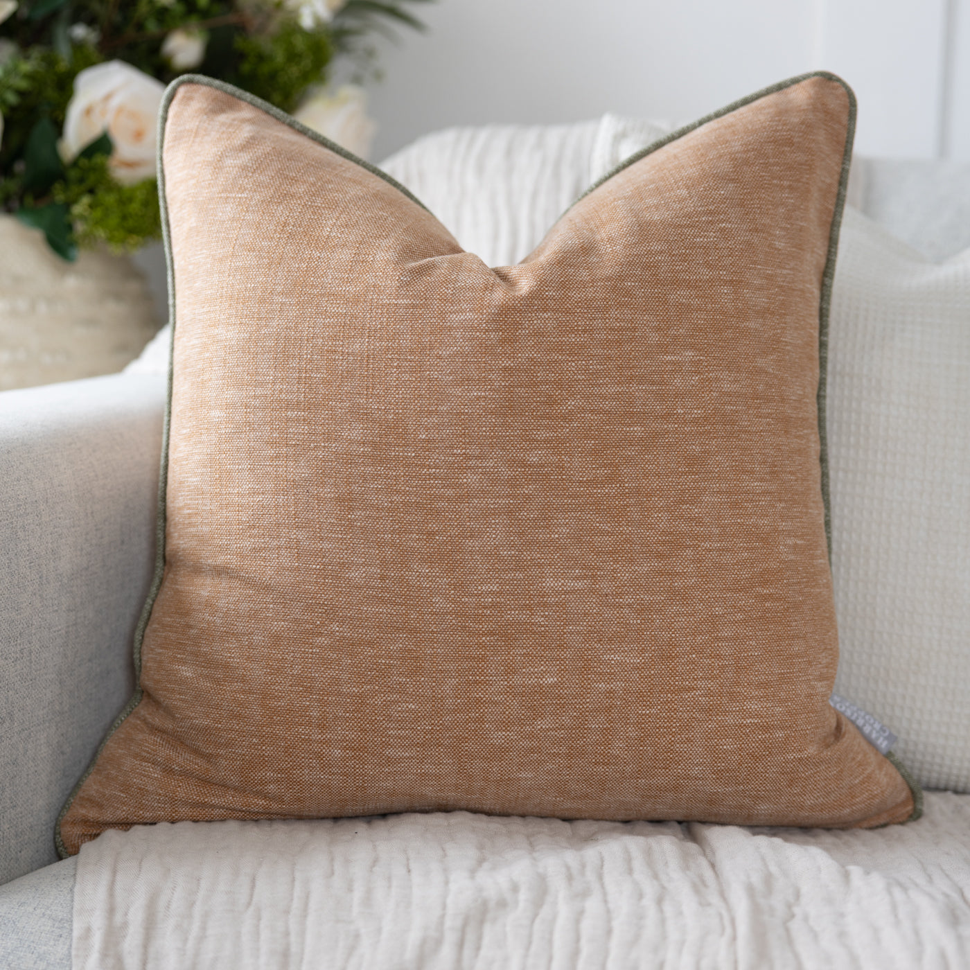 Christie Copper with Moss Piping Square Cushion