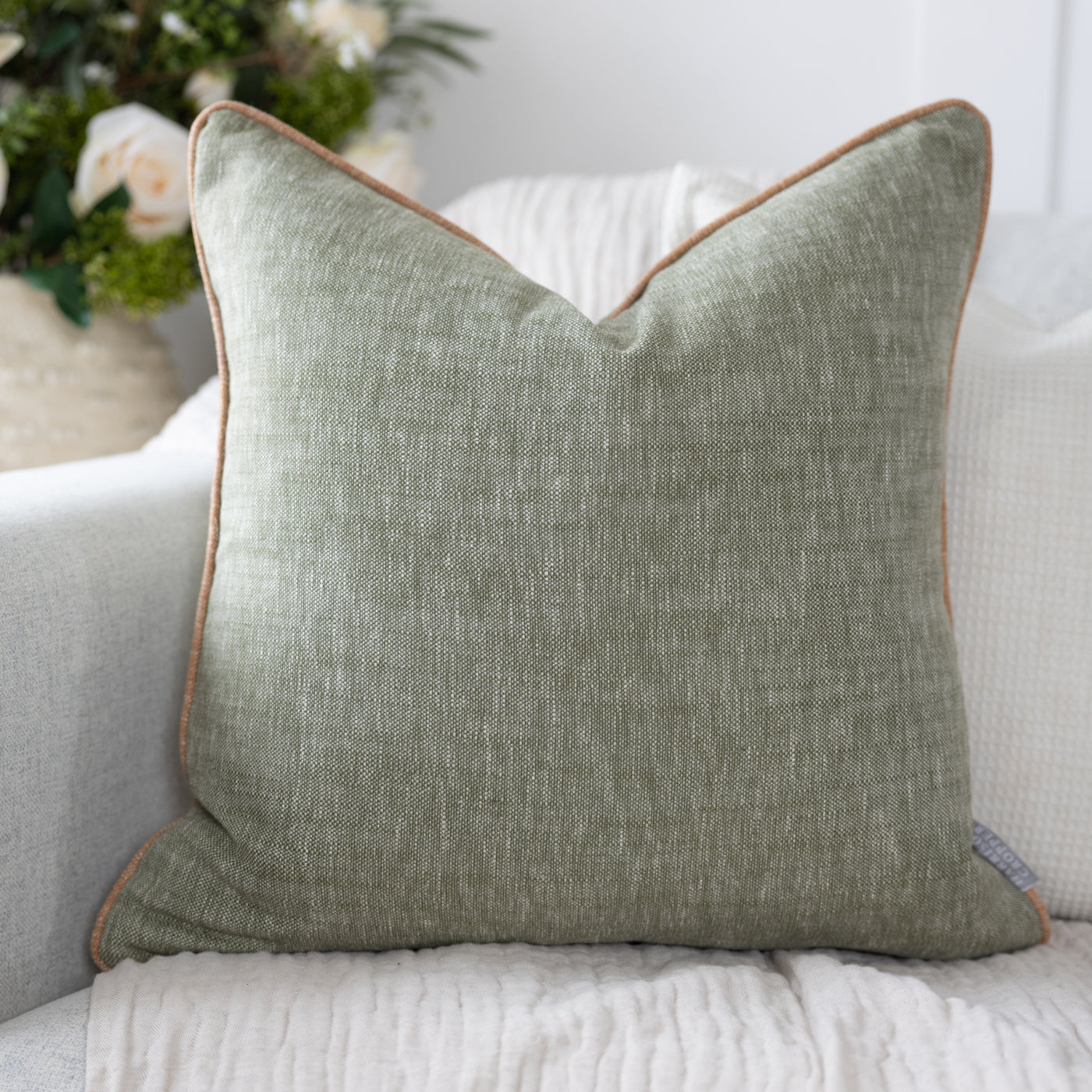 Christie Green with Rust Piping Square Cushion