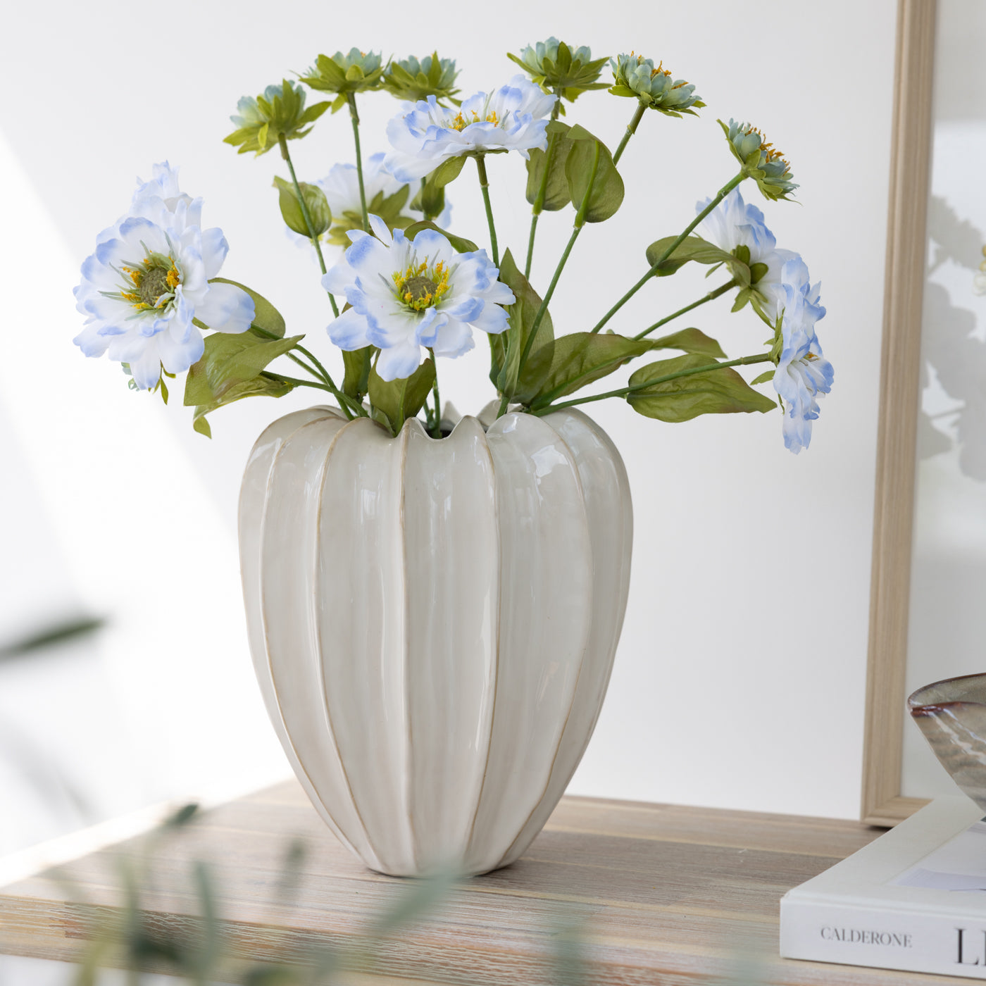 Faux Blue Dolly Zinnia Stem