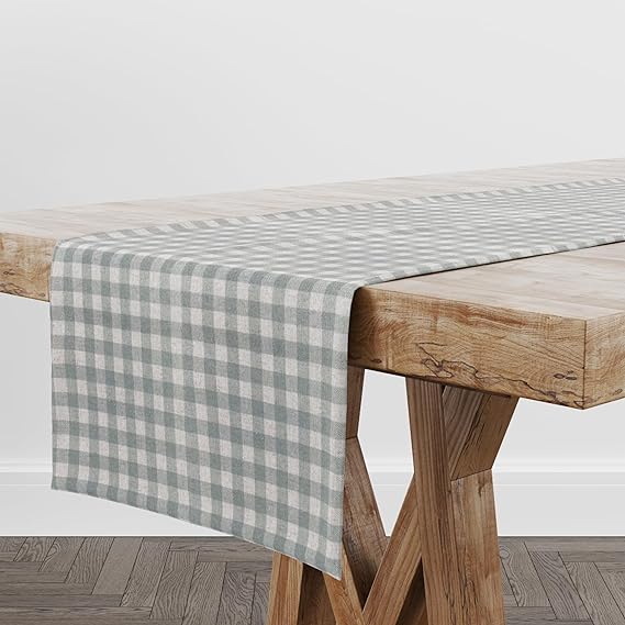 Hillcrest Gingham Fabric Table Runner (Duckegg)