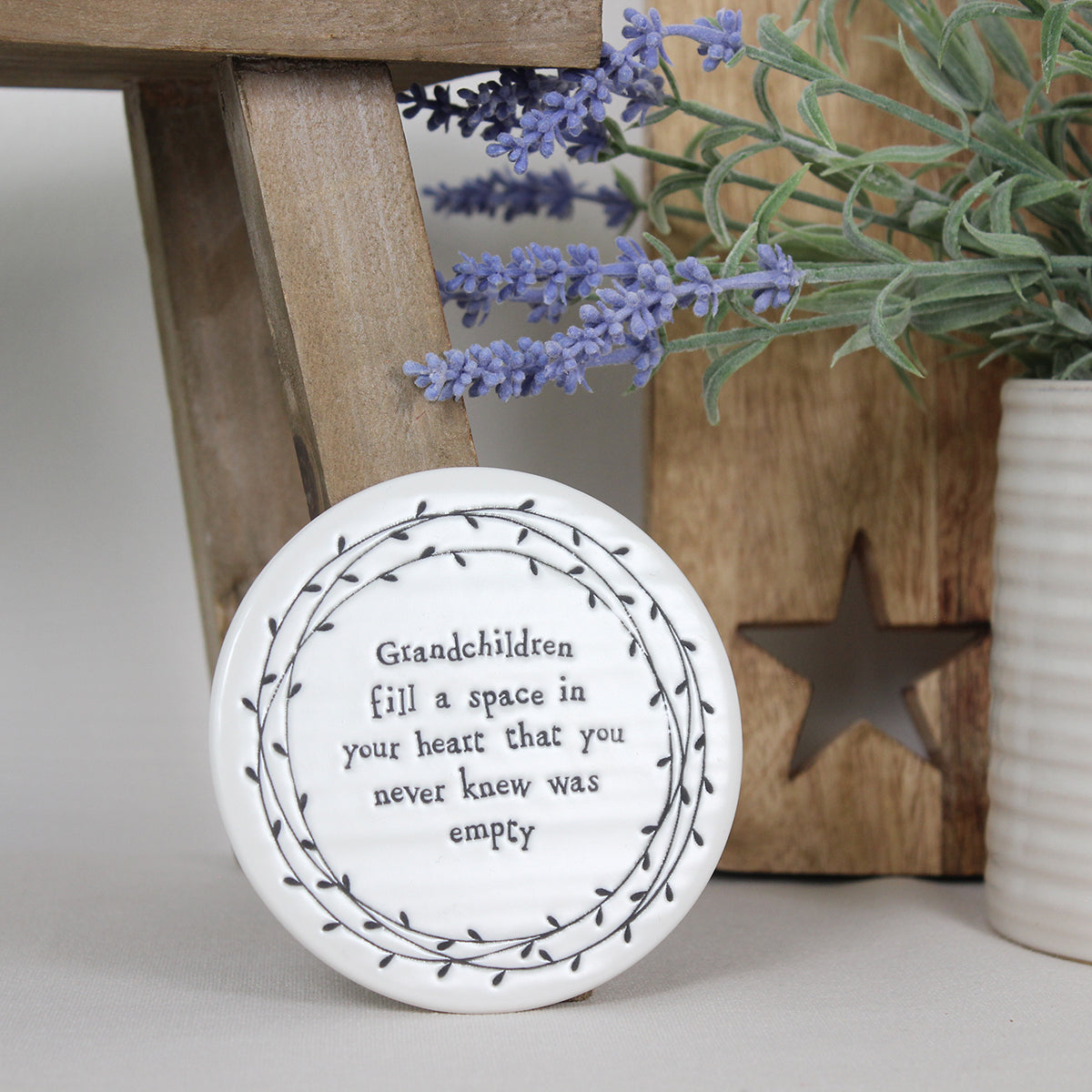 East Of India Grandchildren Fill A Space In Your Heart… Porcelain Leaf Coaster