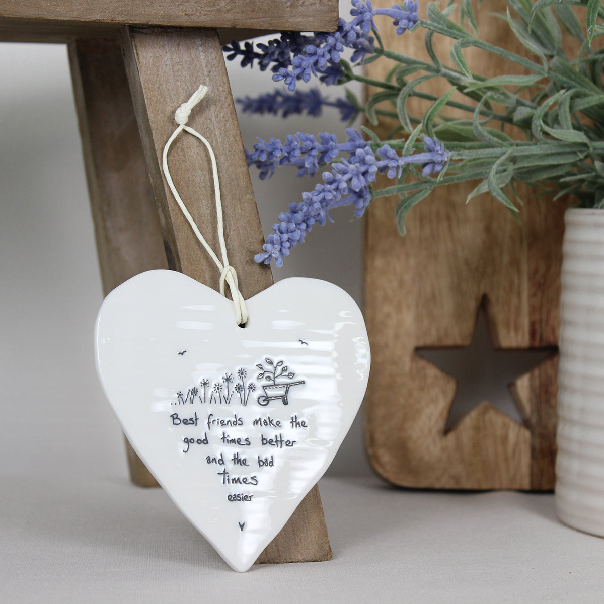 East Of India Best Friends Porcelain Heart Hanger