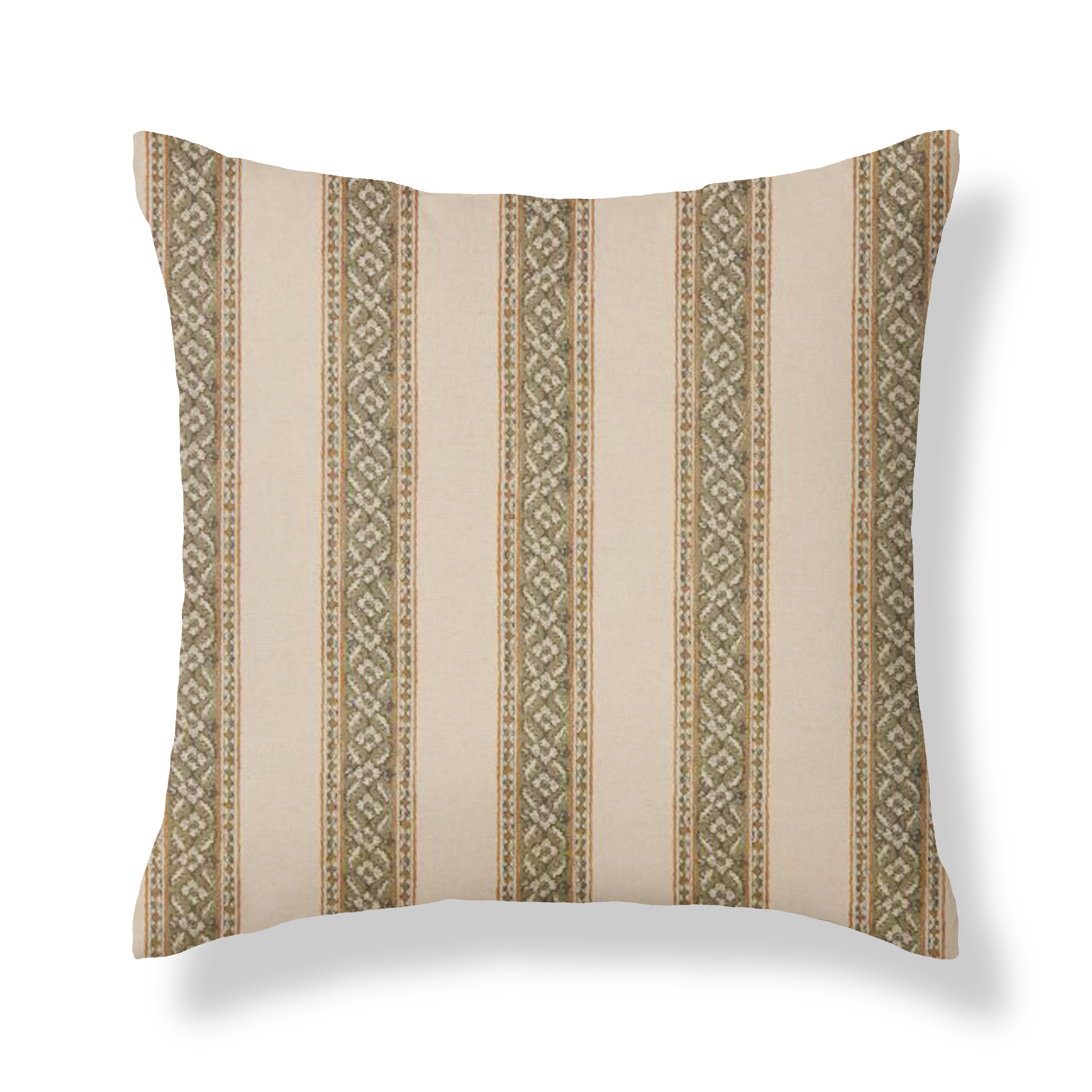 Emilie Oregano Linen Floral Stripe Square Cushion