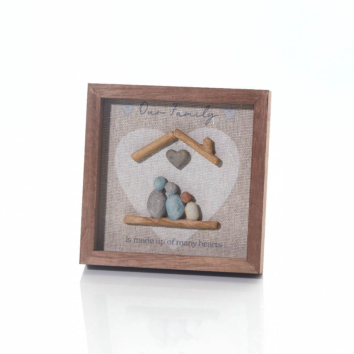 Family Many Heart Resin Pebble Wood Easel Plaque