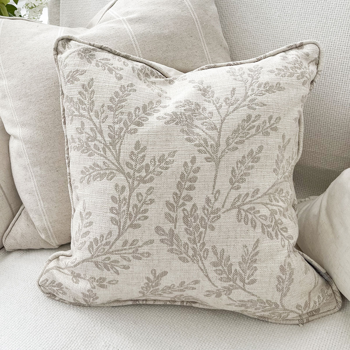Ferndown Linen Taupe Floral Print Cushion