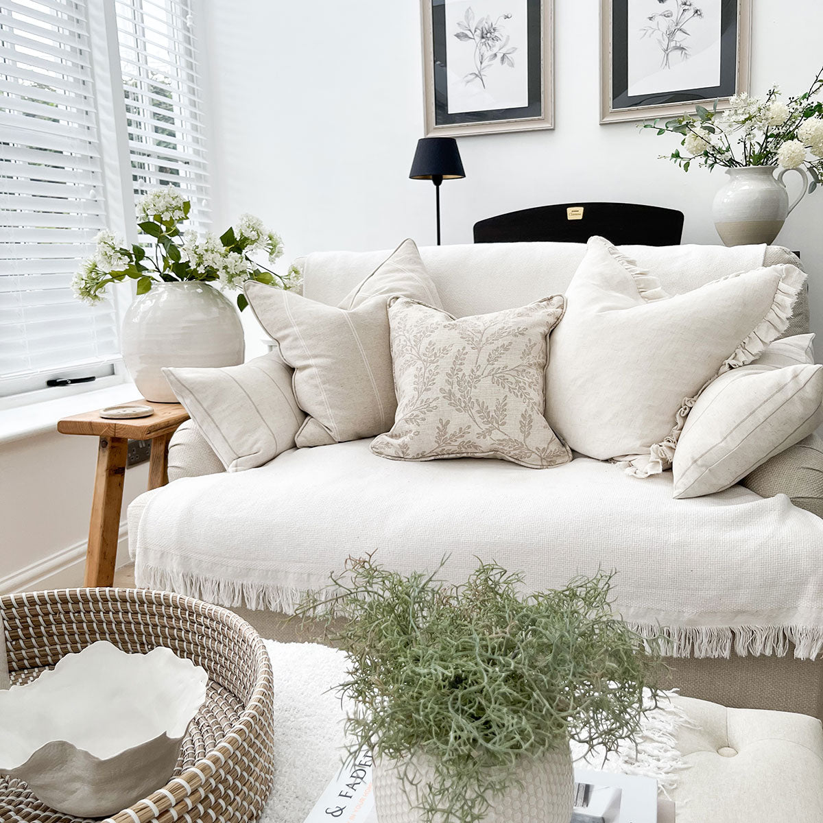 Ferndown Linen Taupe Floral Print Cushion