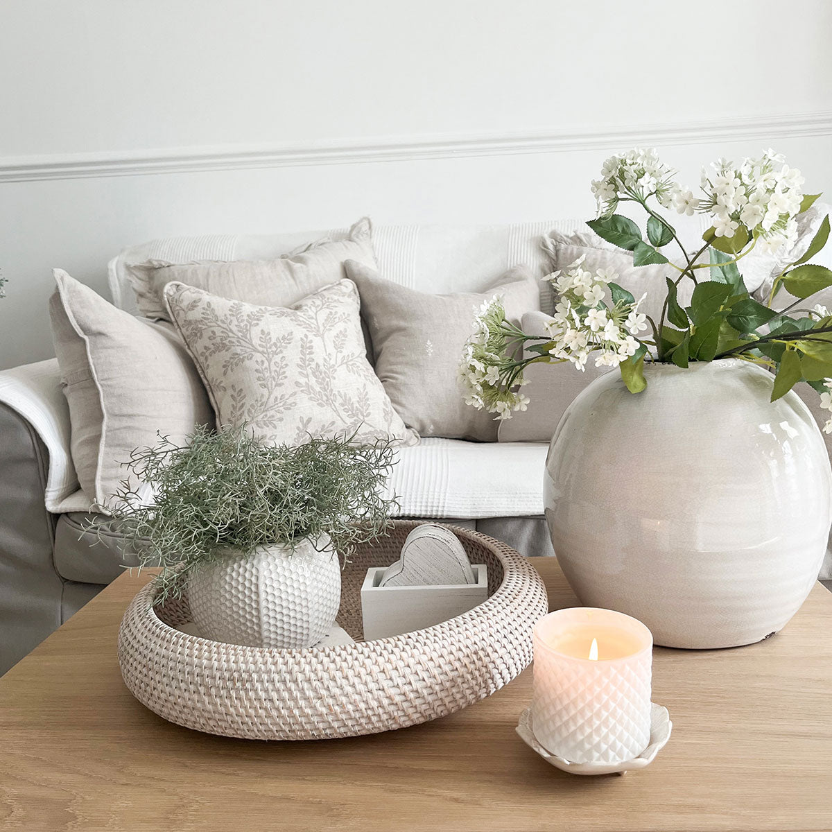 Ferndown Linen Taupe Floral Print Cushion