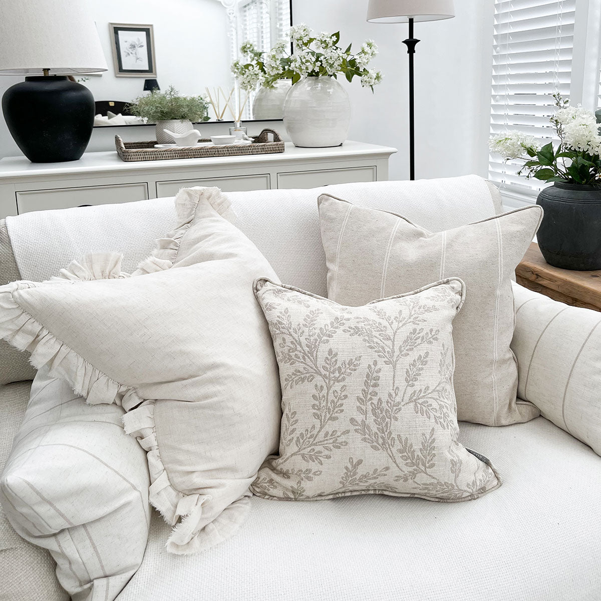 Ferndown Linen Taupe Floral Print Cushion