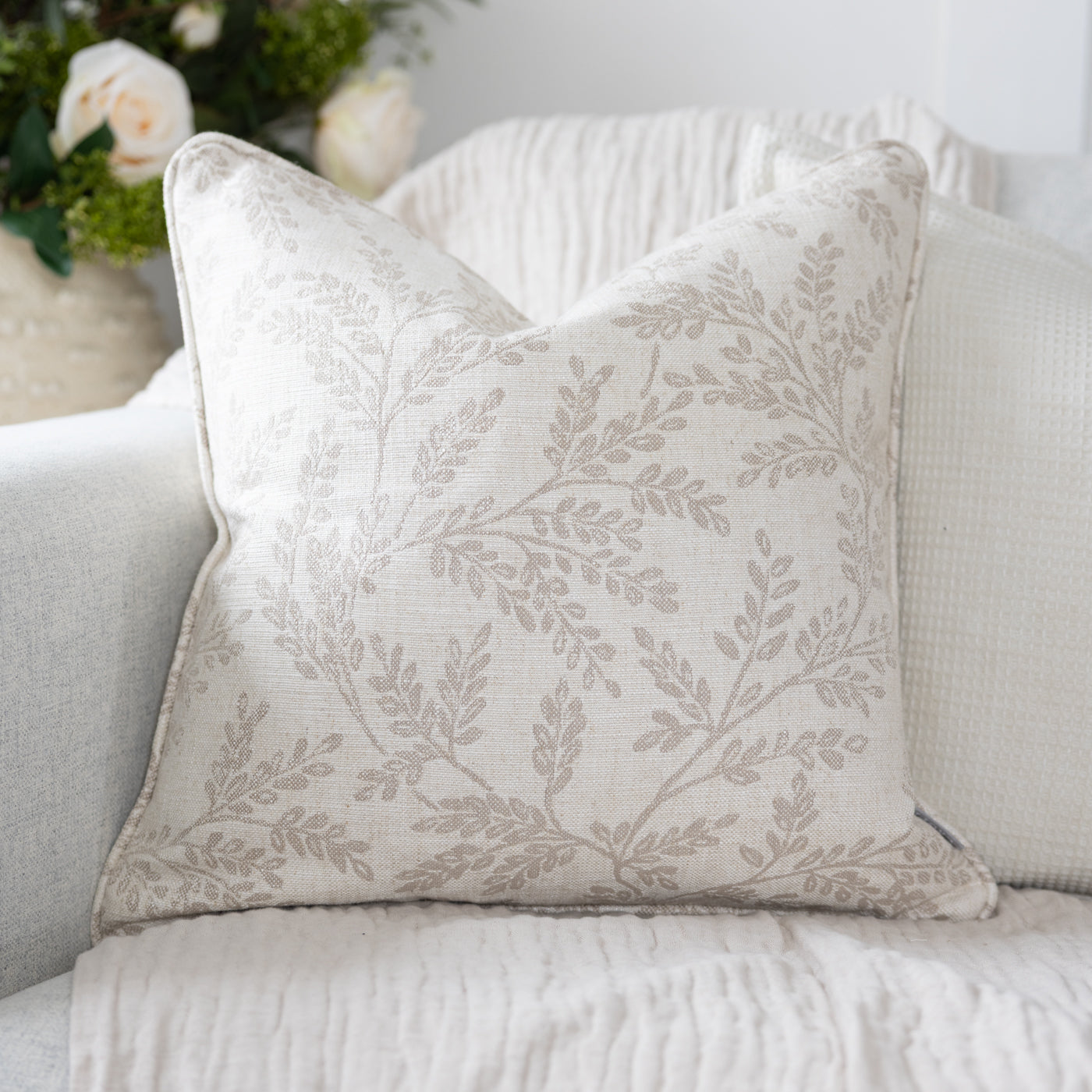 Ferndown Linen Taupe Floral Print Cushion