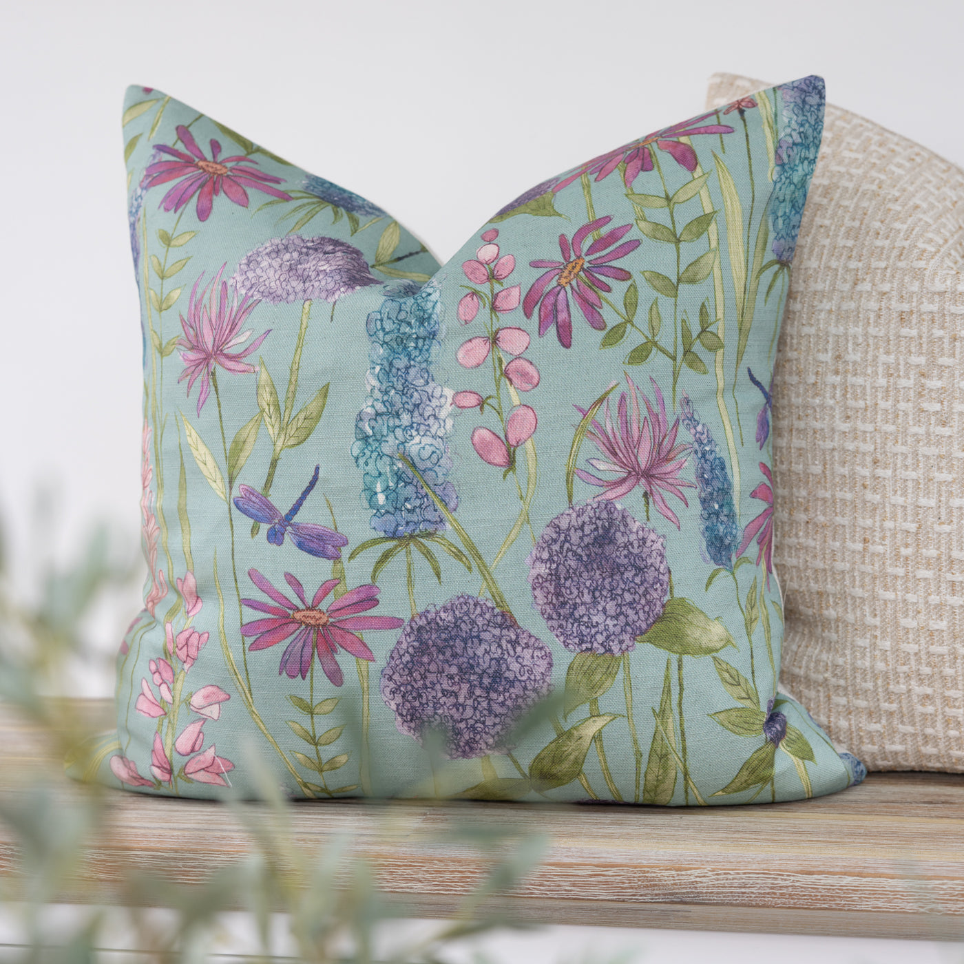 Florabunda Verdi Green Purple Floral Cushion Cover