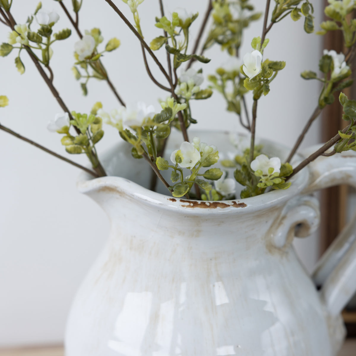Faux White Wax Flower Stem with Leaves