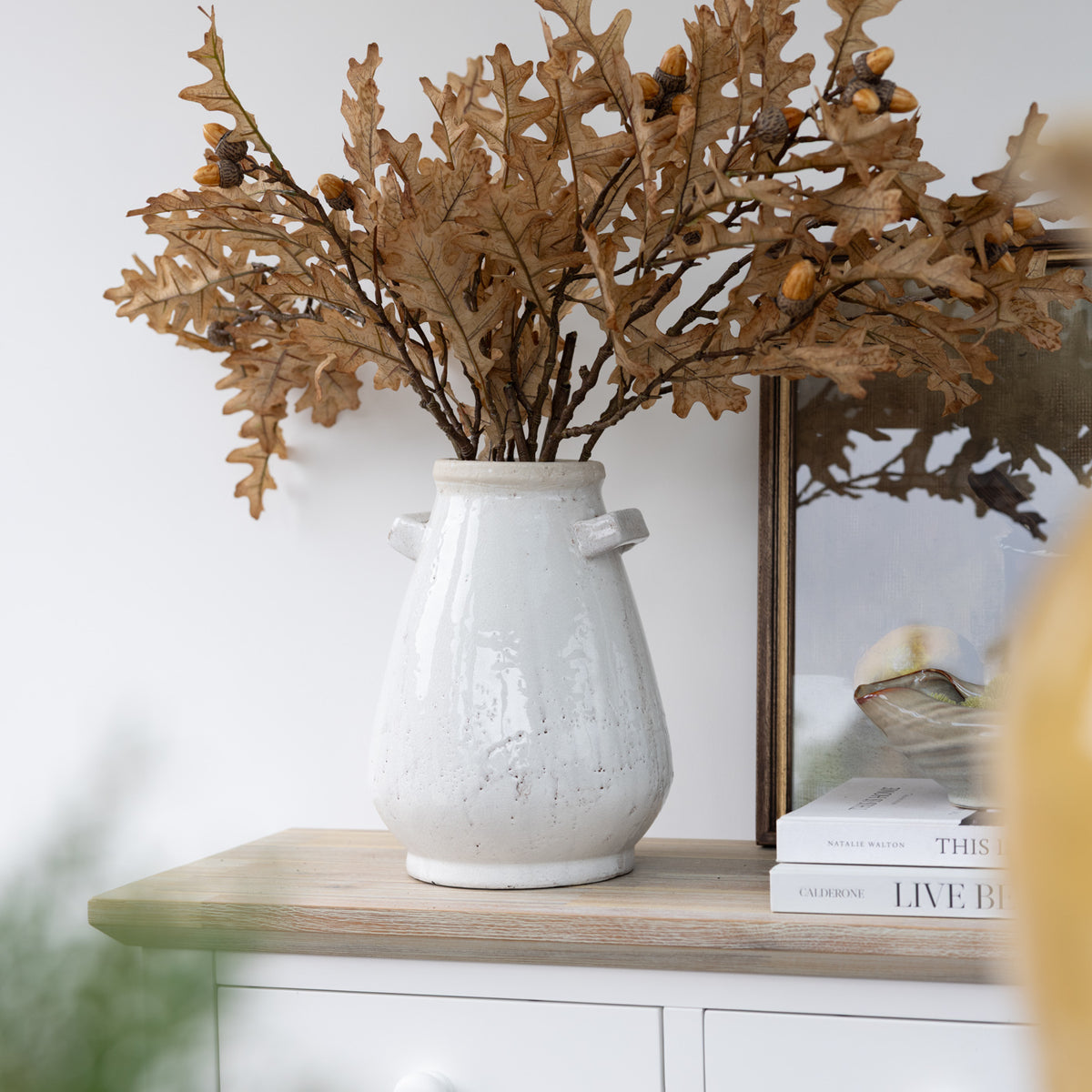Faux Oak Leaves with Acorns Stem