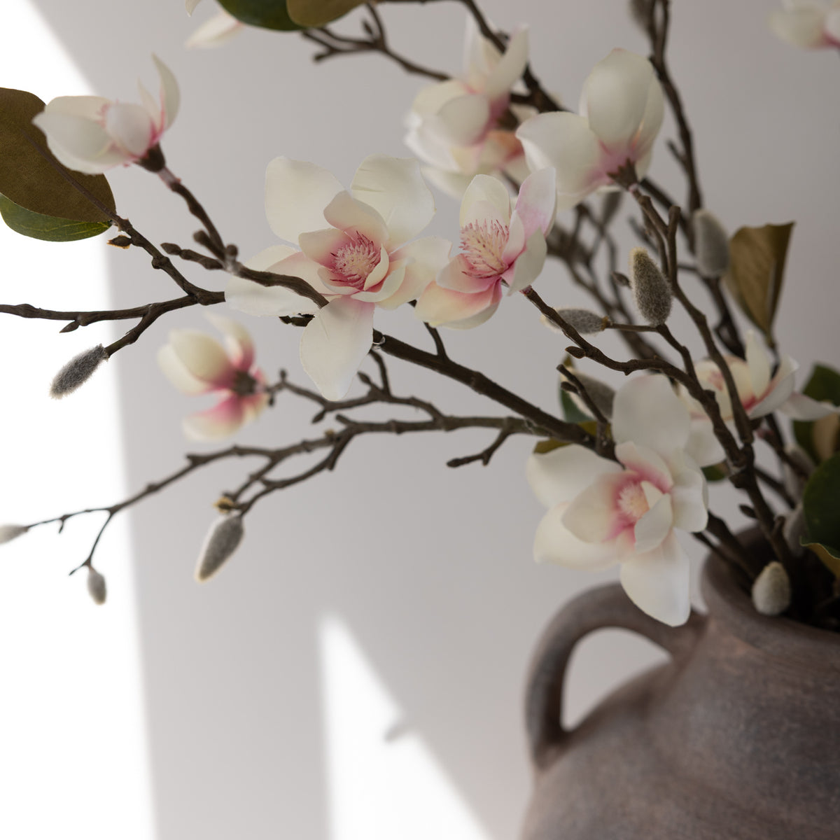White & Blush Faux Magnolia Spray
