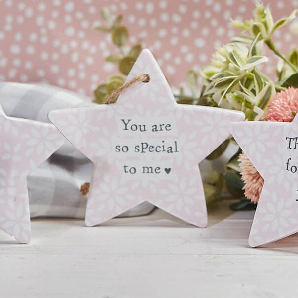 Friend White Floral Ceramic Star Hanger