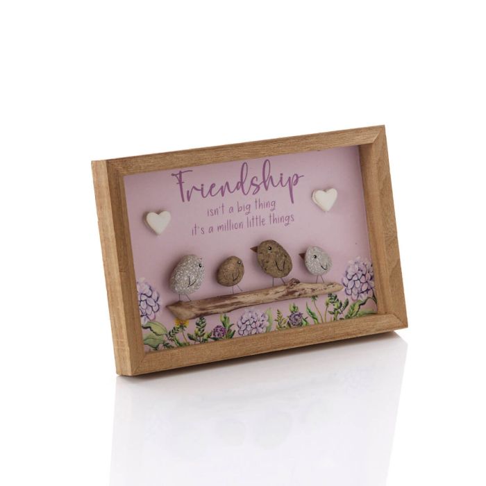 Friendship Floral Feathered Wood Framed Plaque With Resin Birds