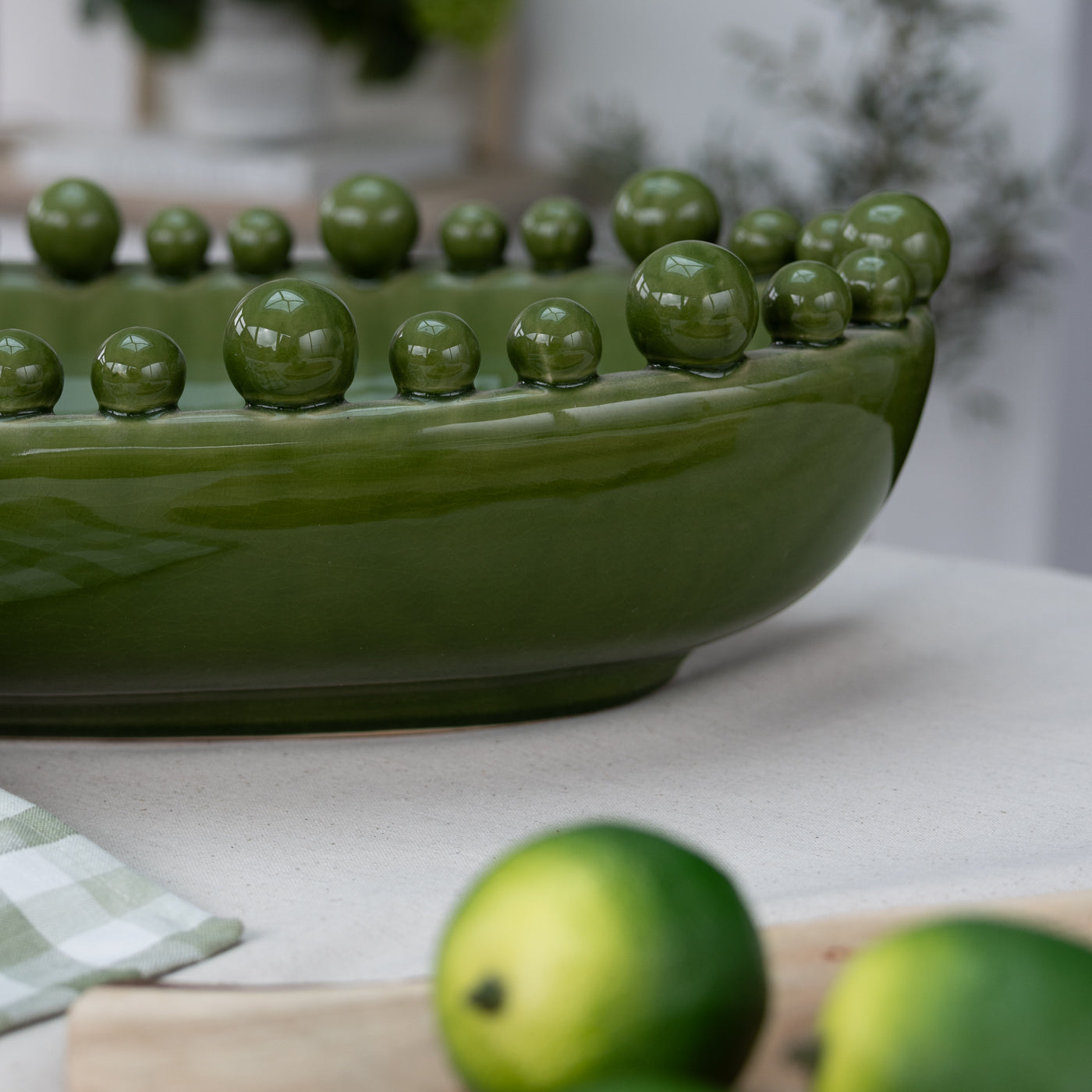 Green Ceramic Bobble Edged Decorative Bowl