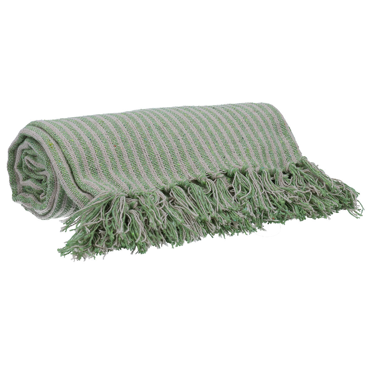 Green Woven Stripe Cotton Throw