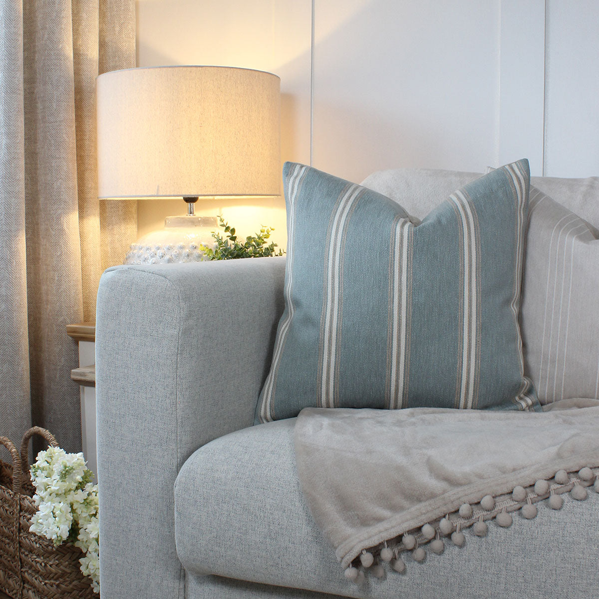 Hampton Seafoam Stripe Square Cushion