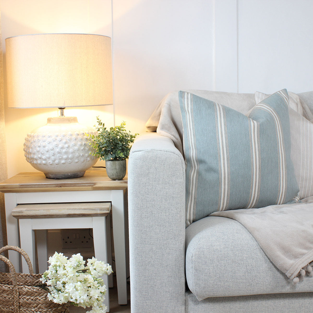 Hampton Seafoam Stripe Square Cushion
