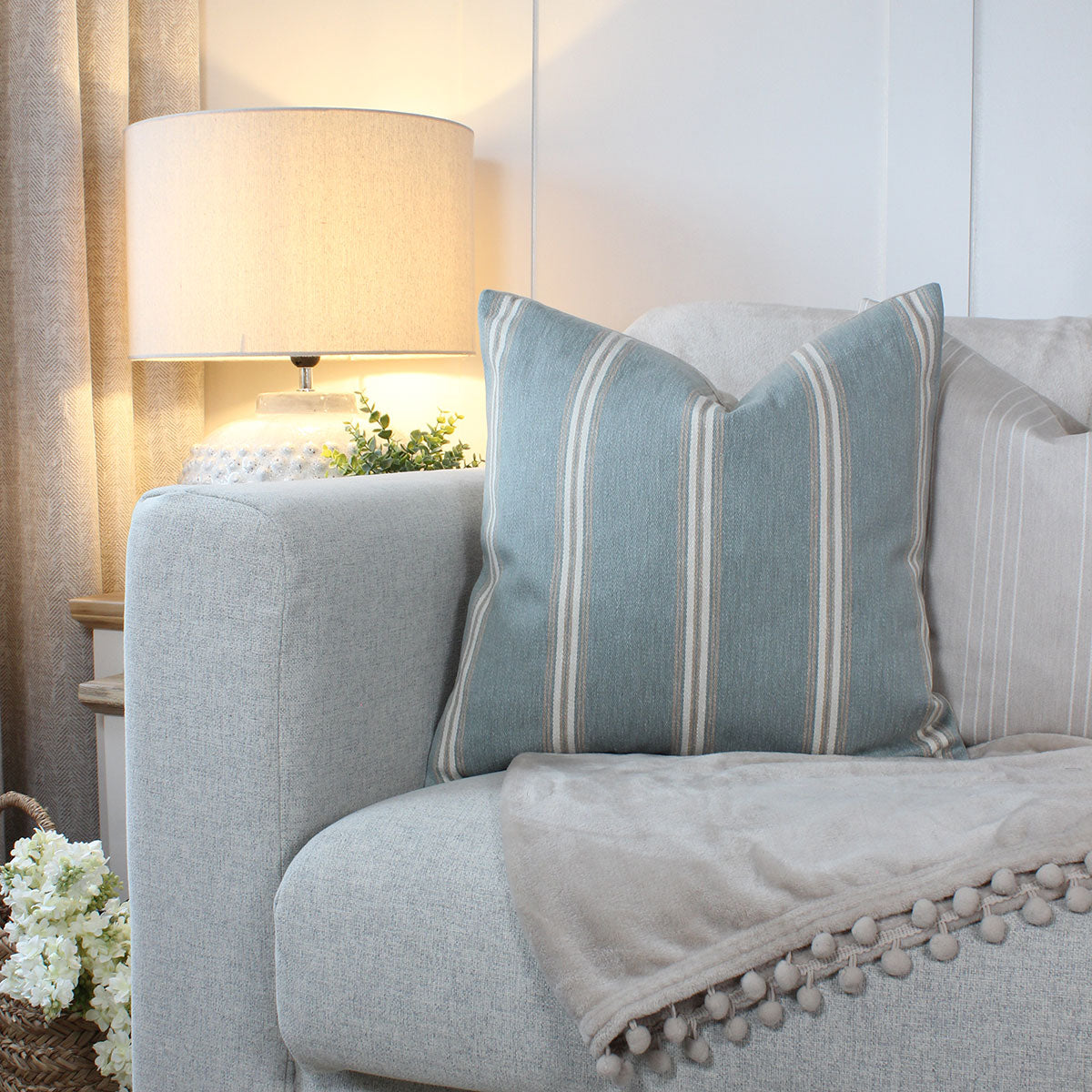 Hampton Seafoam Stripe Square Cushion