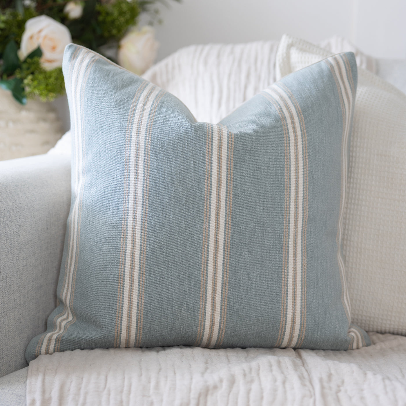 Hampton Seafoam Stripe Square Cushion