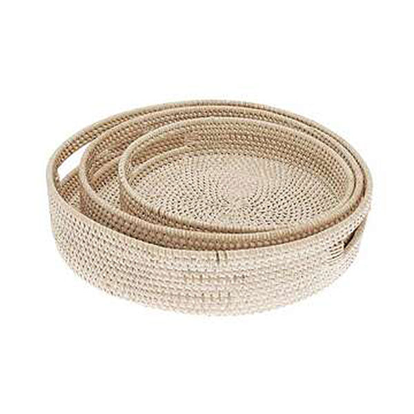 White Rattan Tray Set of 3