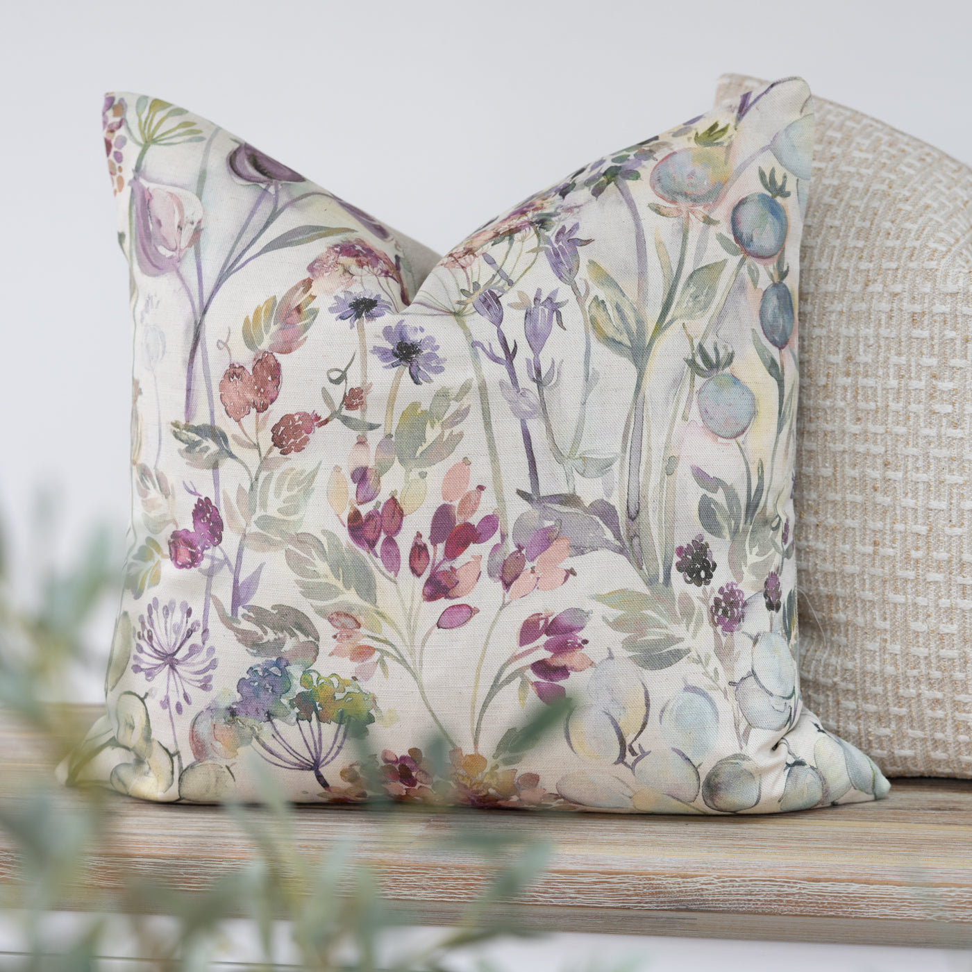 Hedgerow Plum Floral Cushion Cover