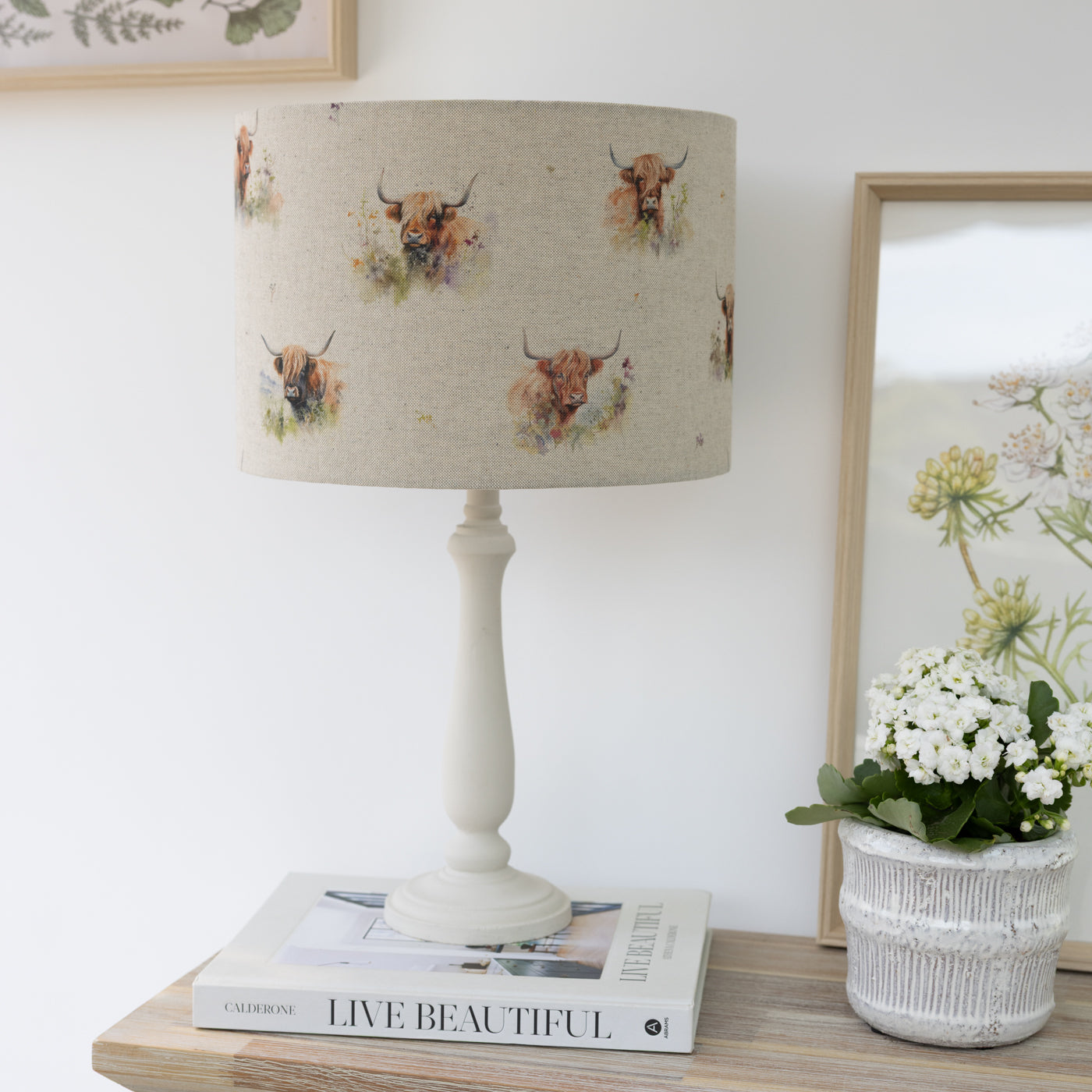 Highland Cows Beige Drum Lampshade