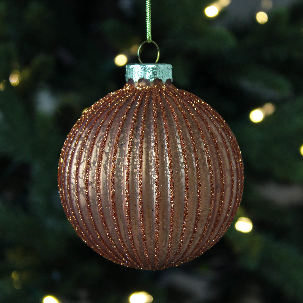 Amber Ribbed Glass Bauble