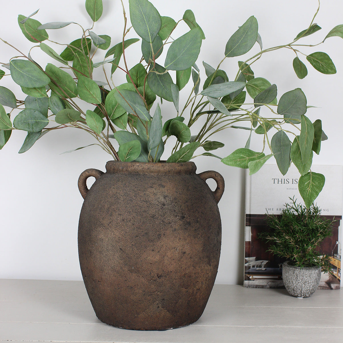 Brown Rustic Earthenware Handle Vase
